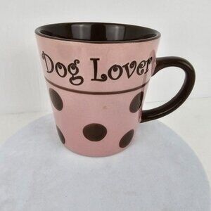 Dog Lover Coffee Mug Pink and Brown with Polka Dots Tea Cup by Petrageous
